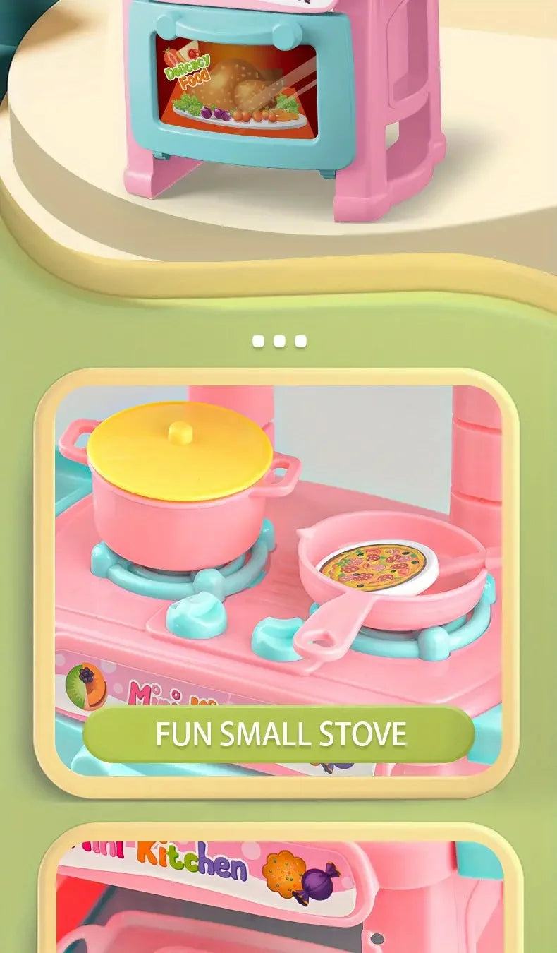 Kids Mini Kitchen Counter Play Set DIY Simulated Cooking Food Tableware Play House Role Play Pretend Game Toys Gift for Boy Girl