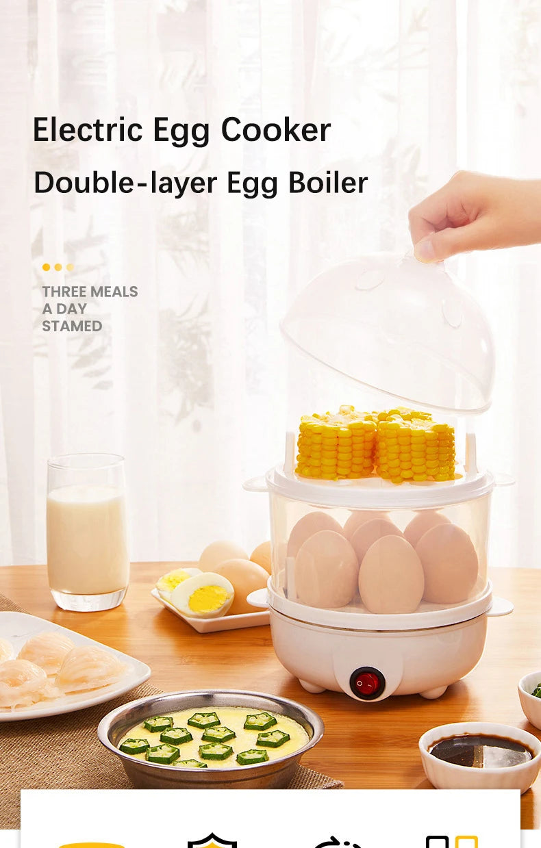 Electric Egg Cooker Steamer Boiler for 14 Eggs Two Layer Soft Medium Hard Boiled Egg Maker with Auto Shut Off Kitchen Appliance