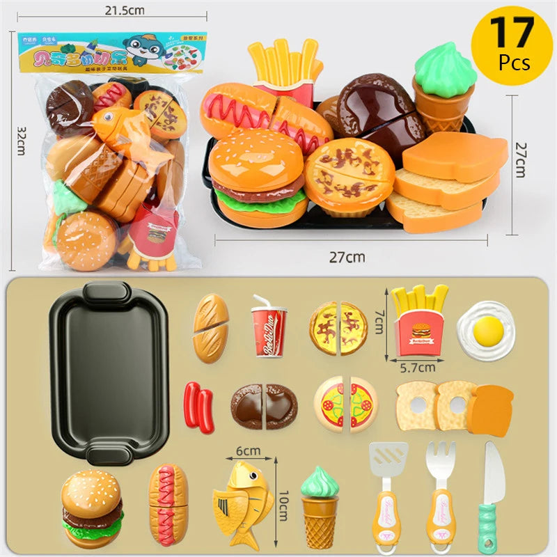 Kitchen Play House Toy Set Simulation Basket Fruit Vegetable Food Cutting Game Educational Kids Montessori Learning Girls Toy