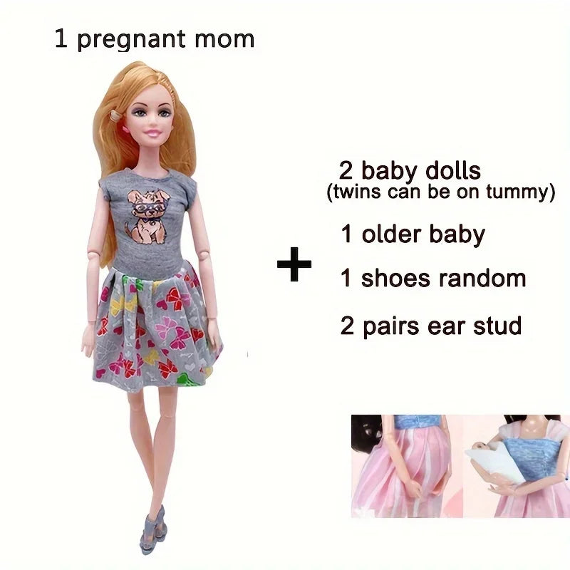 Pregnant Doll Have a Baby in Her Tummy Mom Doll Pregnant Mom Toy with 2 Baby Dolls Playsets Accessories for Girls Boys Gift