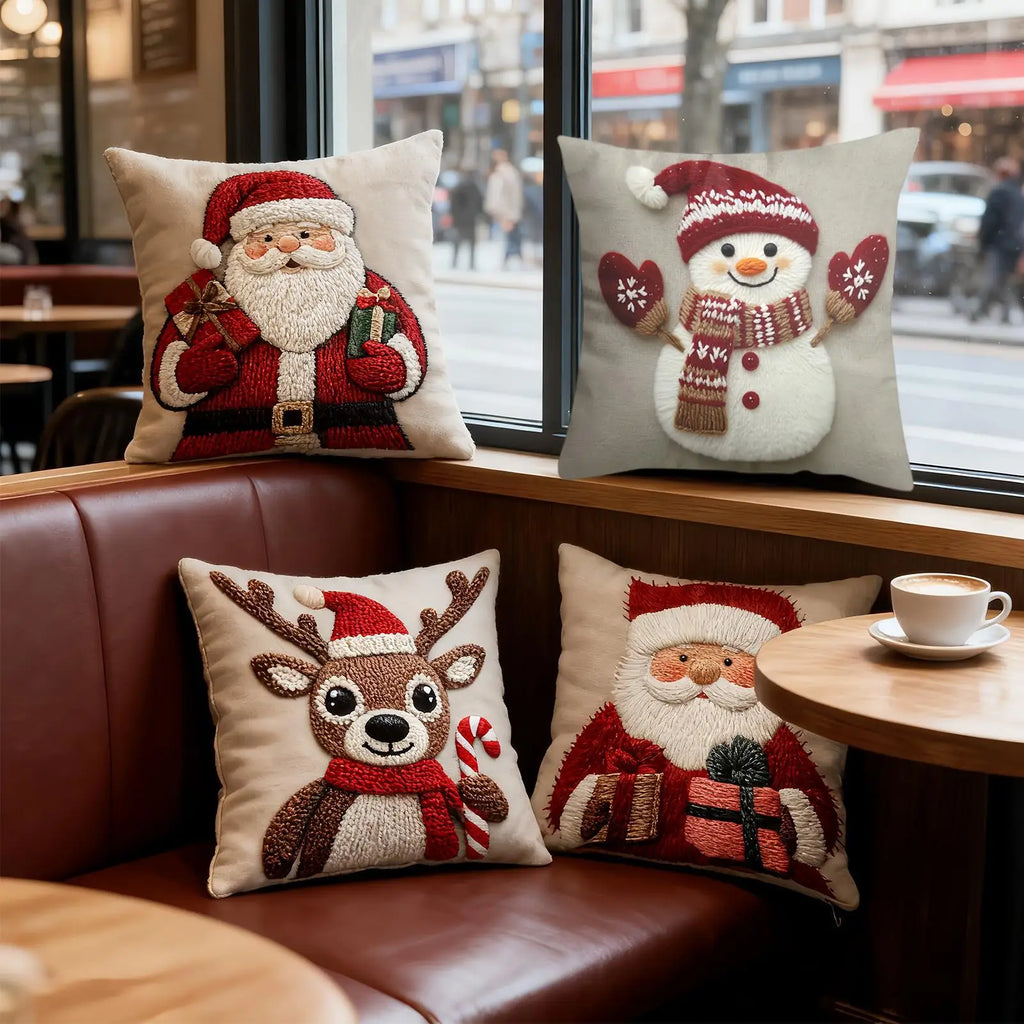 Christmas Pillow Covers 4 Pieces Christmas Decorations with Invisible Zipper Throw Pillow Cases for Home 2025 Xmas Navidad