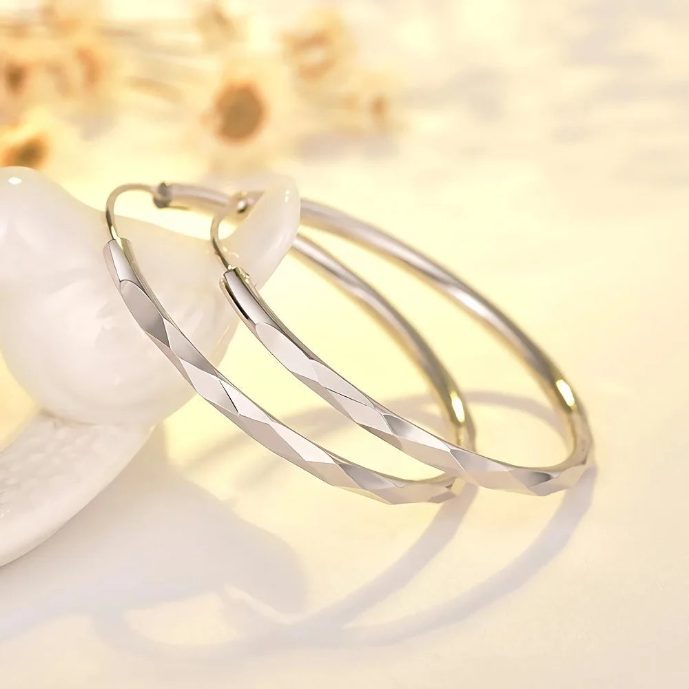 Luxury 925 Sterling Silver 5cm Large Circle Thin Hoop Earrings for Women, Original Designer Jewelry, Party Wedding Jewelry Gift