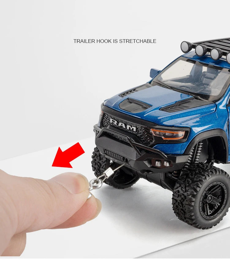 1:32 RAM 1500 TRX 6X6 Tyrannosaurus Rex Picku Alloy Car Model Sound and Light Children's Toy Collectibles Birthday gift