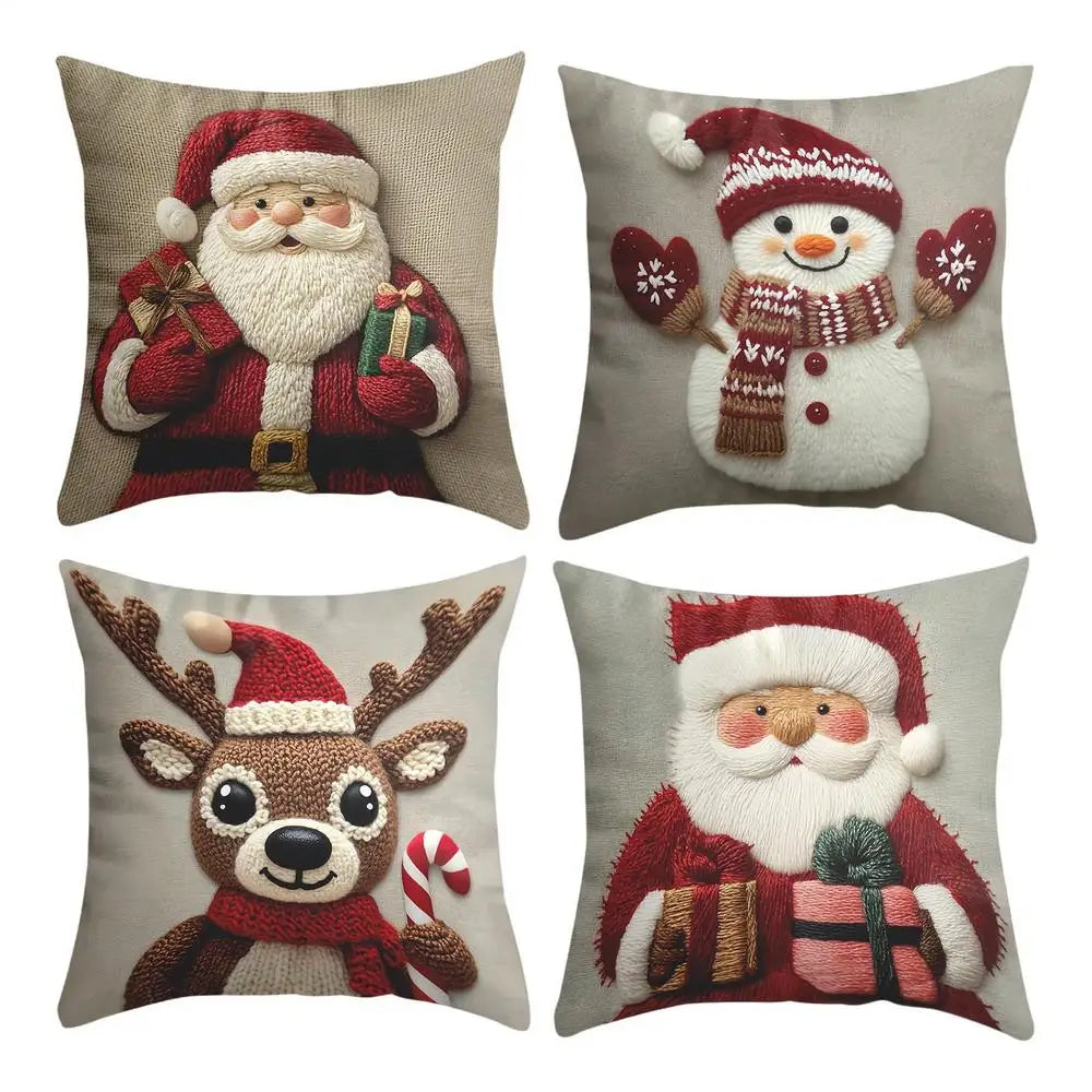 Christmas Pillow Covers 4 Pieces Christmas Decorations with Invisible Zipper Throw Pillow Cases for Home 2025 Xmas Navidad