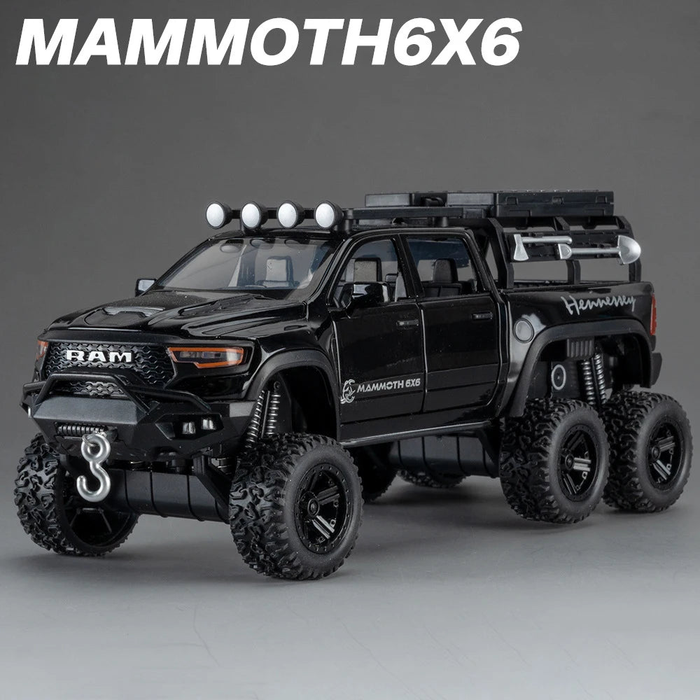 1:32 RAM 1500 TRX 6X6 Tyrannosaurus Rex Picku Alloy Car Model Sound and Light Children's Toy Collectibles Birthday gift