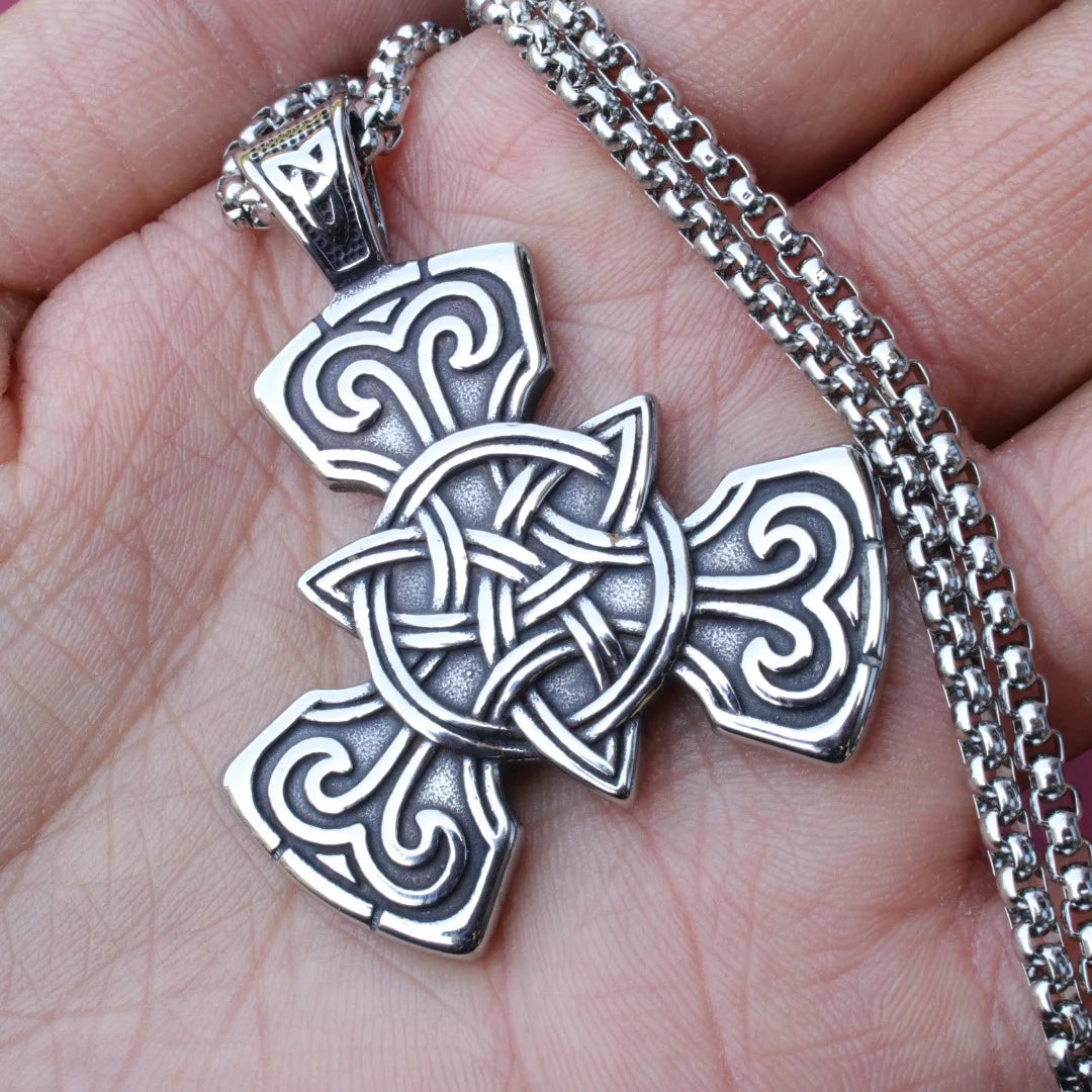 Retro Celtic Knot Cross Pendant Necklace For Women Men Vintage Silver Color Stainless Steel Neck Chain Punk Hip Hop Jewelry Gift