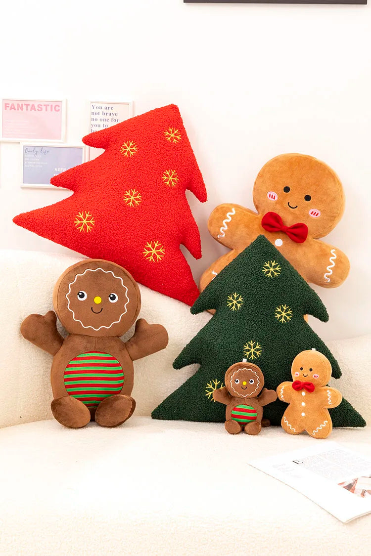 Christmas Throw Pillow  Gingerbread Man Plush Christmas Tree Stuffed Soft Cute Xmas Pillows for Party Cushion Decoration Gift