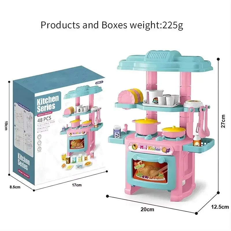 Kids Mini Kitchen Counter Play Set DIY Simulated Cooking Food Tableware Play House Role Play Pretend Game Toys Gift for Boy Girl