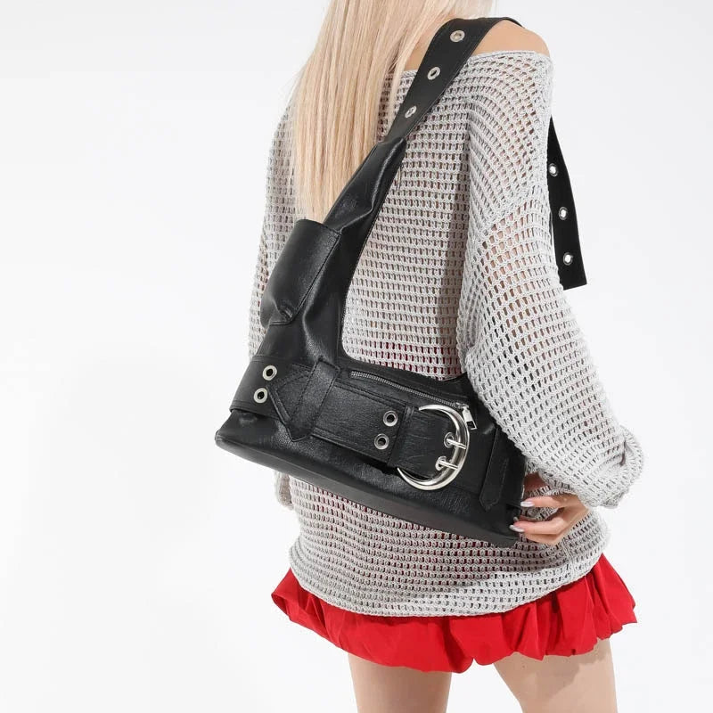 Belt buckle Women Luxury Designer Handbag And Purses PU Rivet Multiple Pockets Y2K Large Capacity Shoulder bags big totes