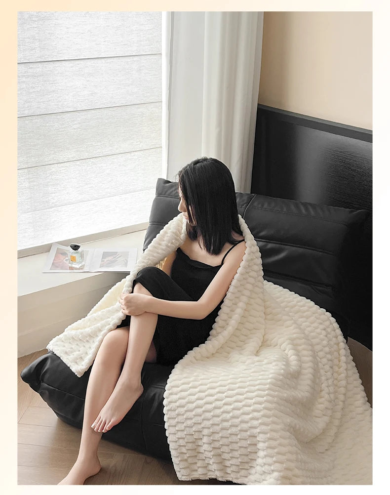 Super Soft Throw Blanket Ivory Premium Silky Flannel Fleece 3D Clouds Stylish Jacquard Lightweight Bed Blanket All Season Use