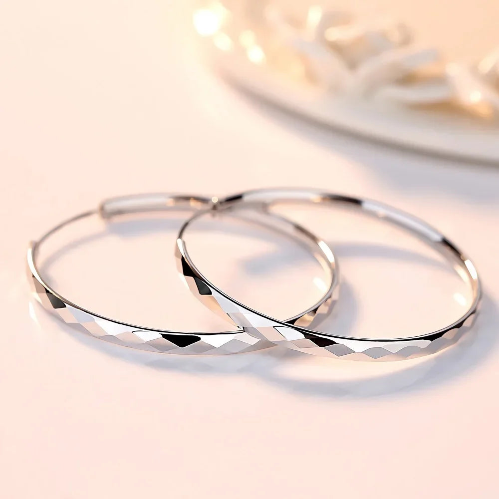 Luxury 925 Sterling Silver 5cm Large Circle Thin Hoop Earrings for Women, Original Designer Jewelry, Party Wedding Jewelry Gift