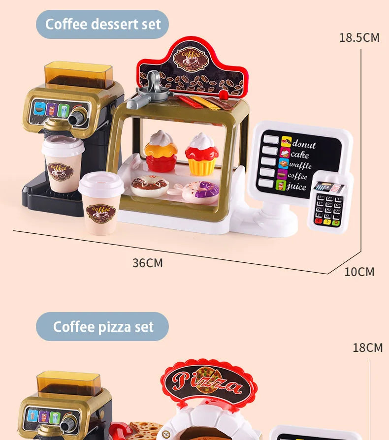 Kid Play House Game Kitchen Fast Food Restaurant Burger Fries Dessert Coffee Machine Cashier Set Mini Educational Role Play Toys