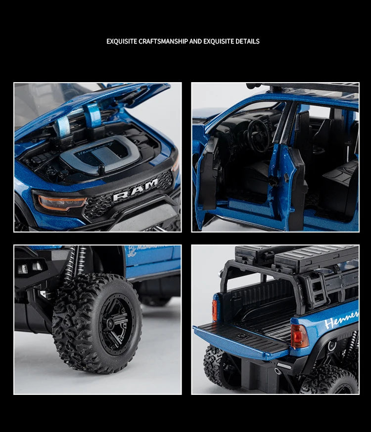 1:32 RAM 1500 TRX 6X6 Tyrannosaurus Rex Picku Alloy Car Model Sound and Light Children's Toy Collectibles Birthday gift