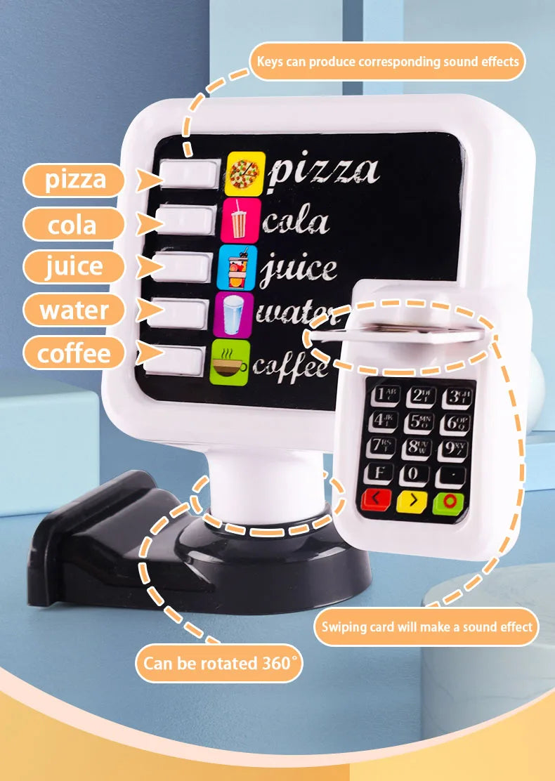 Kid Play House Game Kitchen Fast Food Restaurant Burger Fries Dessert Coffee Machine Cashier Set Mini Educational Role Play Toys