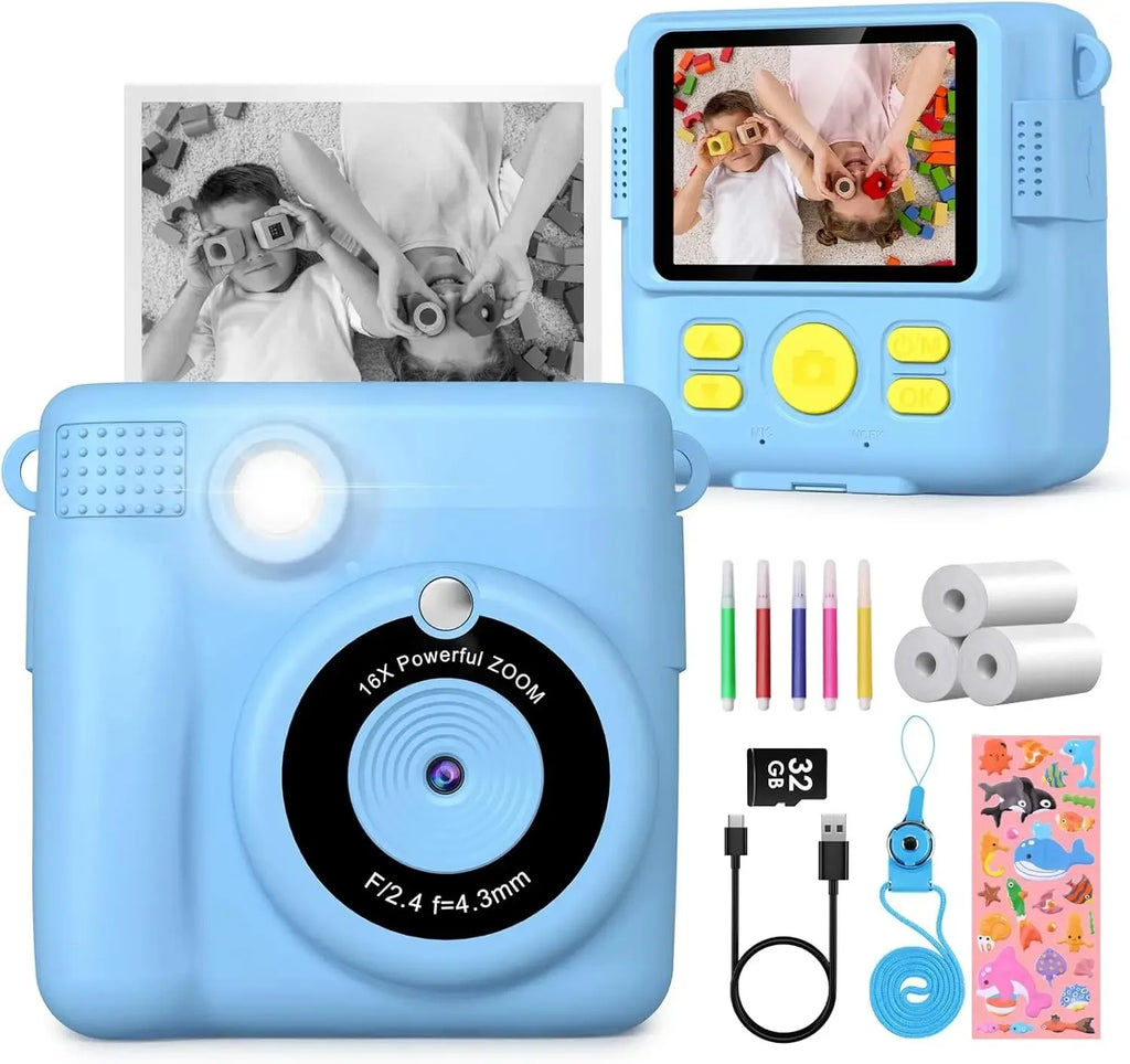 Instant Camera for Kids 2.4" 1080P Video Camera Instant Print Digital Camera with 32GB Card Gift for 3-12 Children's Camera