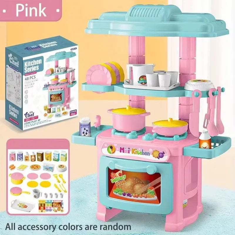 Kids Mini Kitchen Counter Play Set DIY Simulated Cooking Food Tableware Play House Role Play Pretend Game Toys Gift for Boy Girl