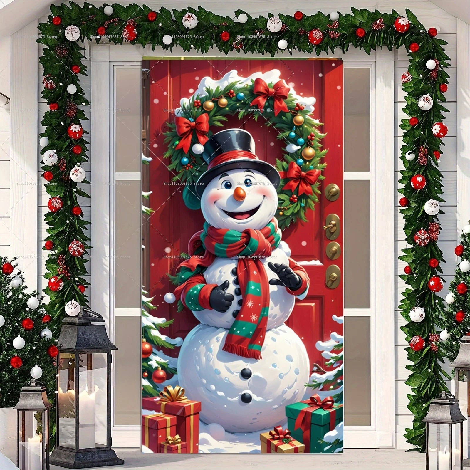 Christmas Santa Claus Colorful Light Decor Door Banners Photography Backdrop Indoor Outdoor Wall Porch Background Party Supplies