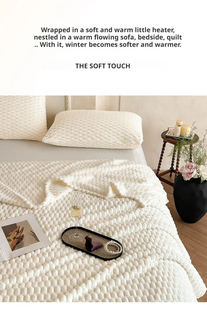 Super Soft Throw Blanket Ivory Premium Silky Flannel Fleece 3D Clouds Stylish Jacquard Lightweight Bed Blanket All Season Use