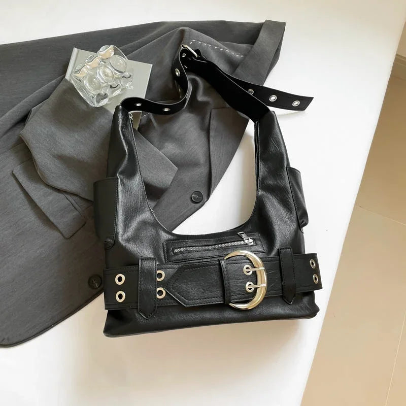 Belt buckle Women Luxury Designer Handbag And Purses PU Rivet Multiple Pockets Y2K Large Capacity Shoulder bags big totes