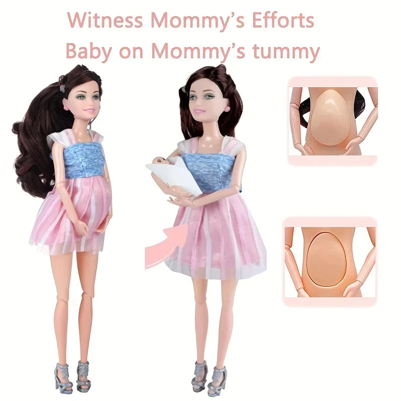 Pregnant Doll Have a Baby in Her Tummy Mom Doll Pregnant Mom Toy with 2 Baby Dolls Playsets Accessories for Girls Boys Gift