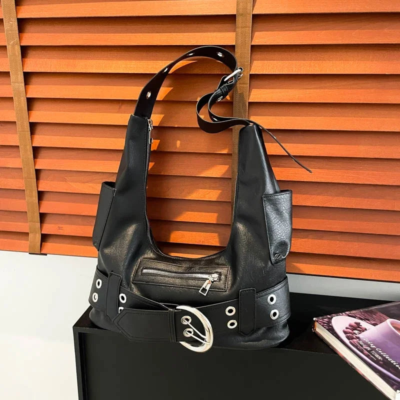 Belt buckle Women Luxury Designer Handbag And Purses PU Rivet Multiple Pockets Y2K Large Capacity Shoulder bags big totes