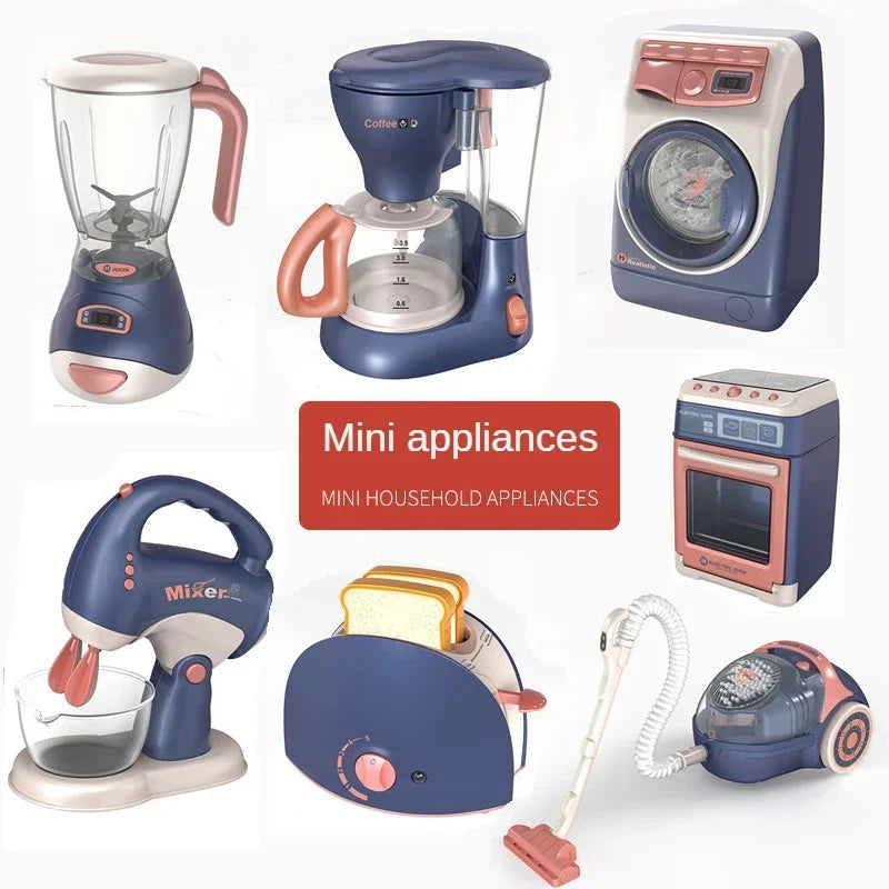 2025 Kids' Pretend Play Mini Simulation Kitchen Toys BLUE Household Appliances Toy with Light up & Sound for both Boys and Girls
