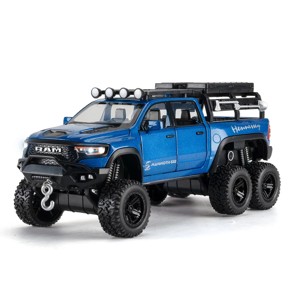 1:32 RAM 1500 TRX 6X6 Tyrannosaurus Rex Picku Alloy Car Model Sound and Light Children's Toy Collectibles Birthday gift
