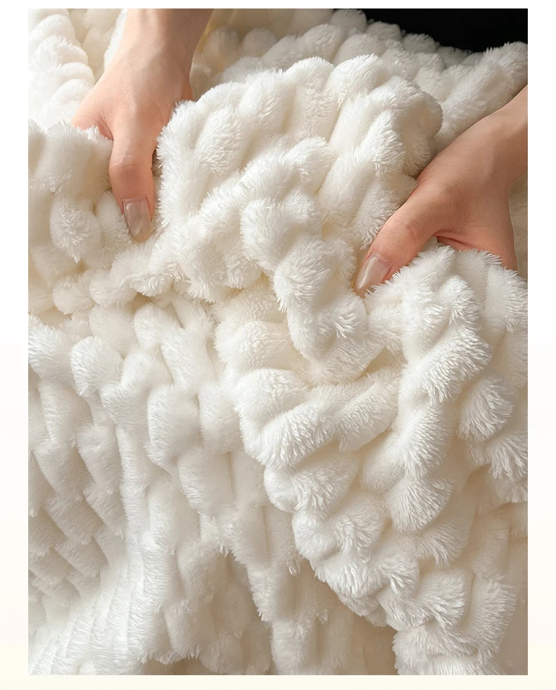 Super Soft Throw Blanket Ivory Premium Silky Flannel Fleece 3D Clouds Stylish Jacquard Lightweight Bed Blanket All Season Use