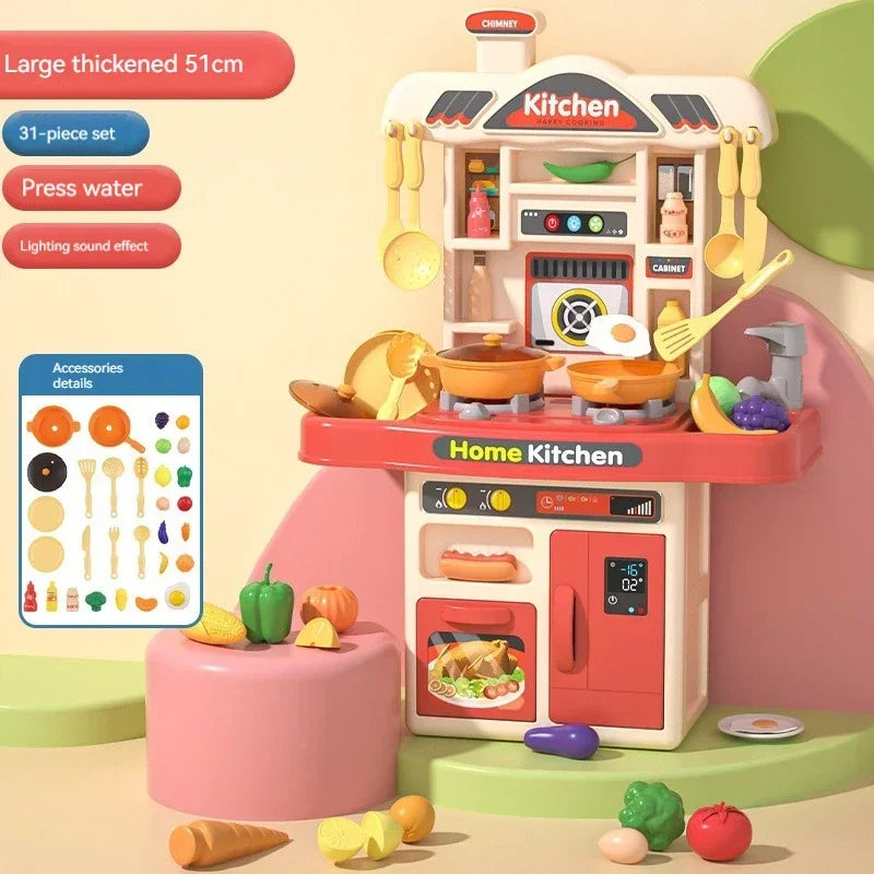 Children Play House Toy Simulation Kitchen Table with Sound Kids Role Play Kitchen Utensils for Girl Cooking Educational Toy Set