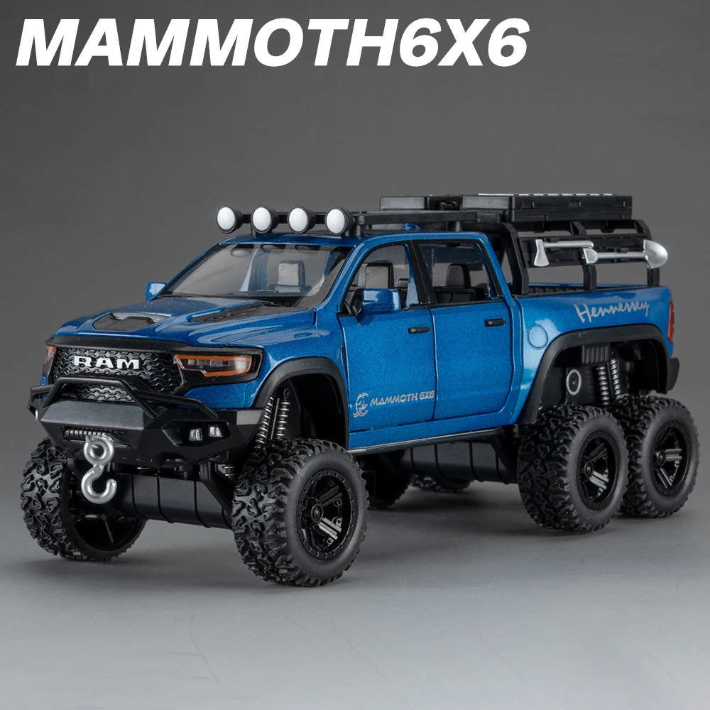 1:32 RAM 1500 TRX 6X6 Tyrannosaurus Rex Picku Alloy Car Model Sound and Light Children's Toy Collectibles Birthday gift