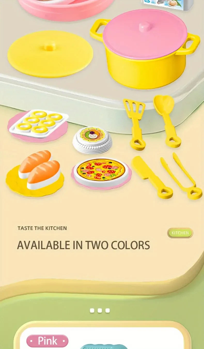 Kids Mini Kitchen Counter Play Set DIY Simulated Cooking Food Tableware Play House Role Play Pretend Game Toys Gift for Boy Girl