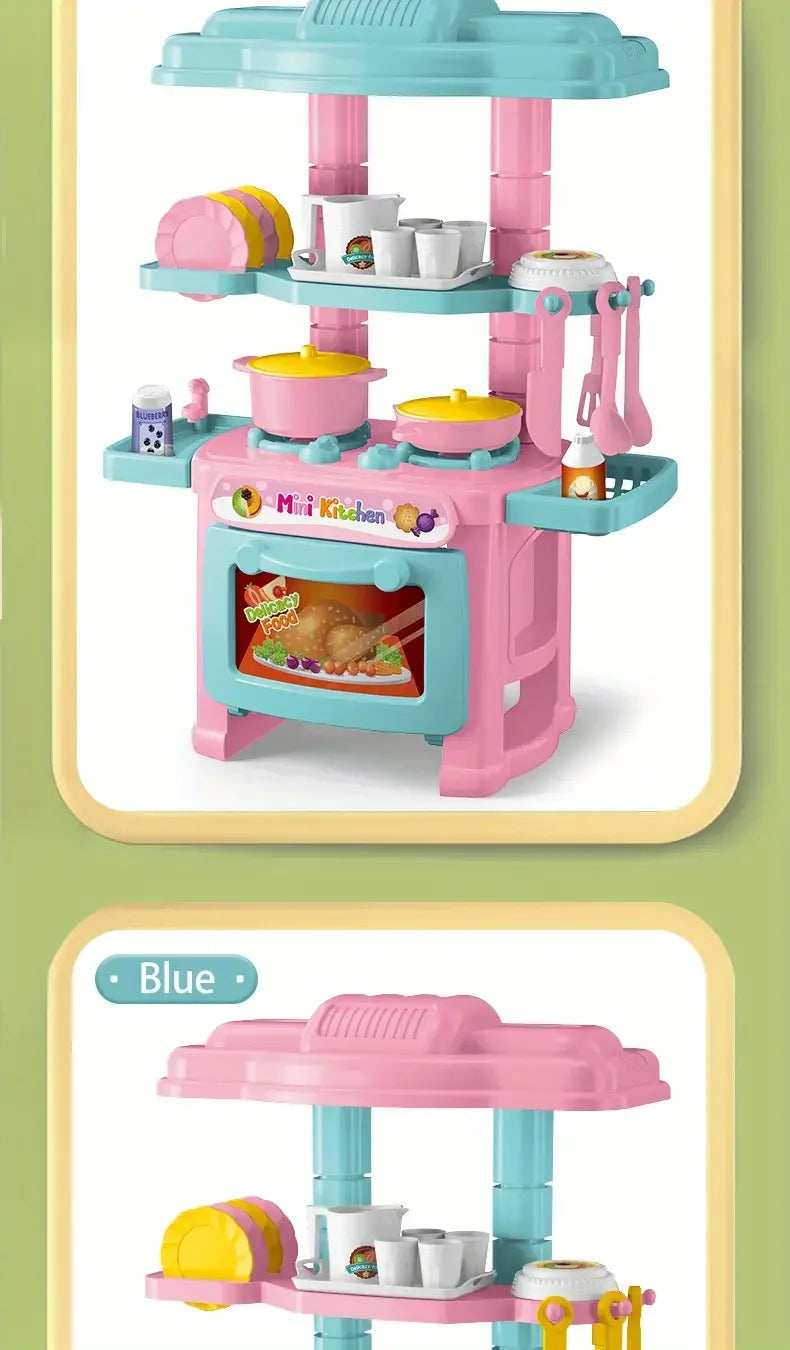 Kids Mini Kitchen Counter Play Set DIY Simulated Cooking Food Tableware Play House Role Play Pretend Game Toys Gift for Boy Girl