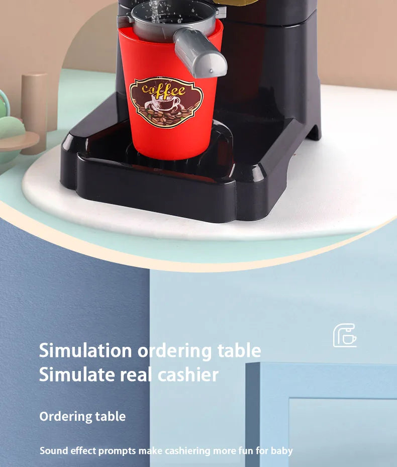 Kid Play House Game Kitchen Fast Food Restaurant Burger Fries Dessert Coffee Machine Cashier Set Mini Educational Role Play Toys