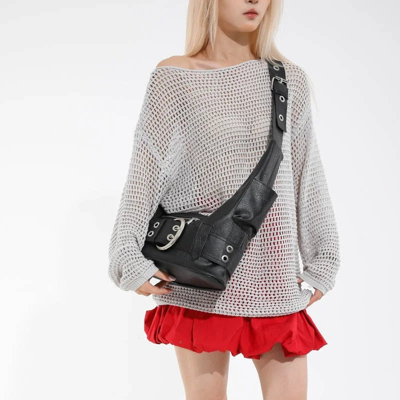 Belt buckle Women Luxury Designer Handbag And Purses PU Rivet Multiple Pockets Y2K Large Capacity Shoulder bags big totes