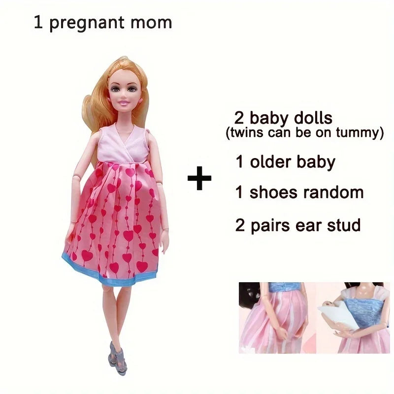 Pregnant Doll Have a Baby in Her Tummy Mom Doll Pregnant Mom Toy with 2 Baby Dolls Playsets Accessories for Girls Boys Gift