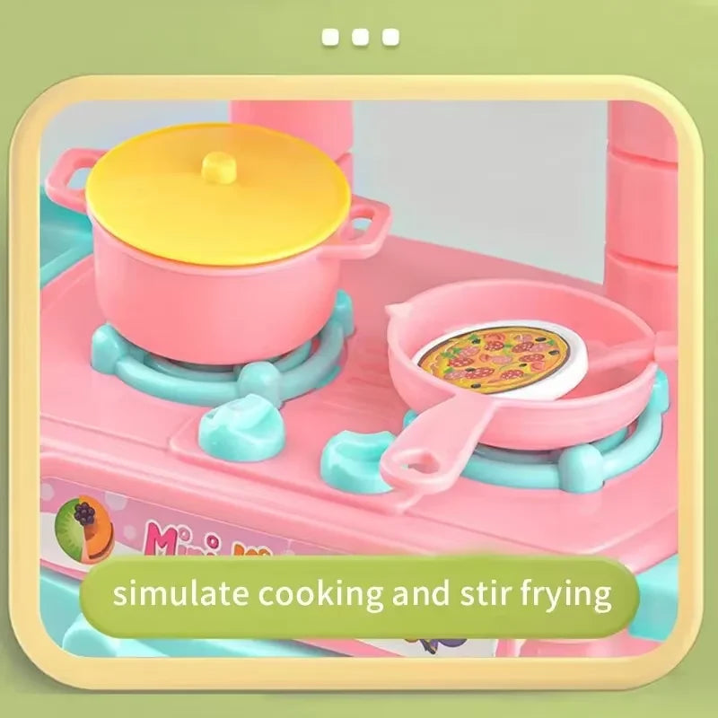 Kids Mini Kitchen Counter Play Set DIY Simulated Cooking Food Tableware Play House Role Play Pretend Game Toys Gift for Boy Girl