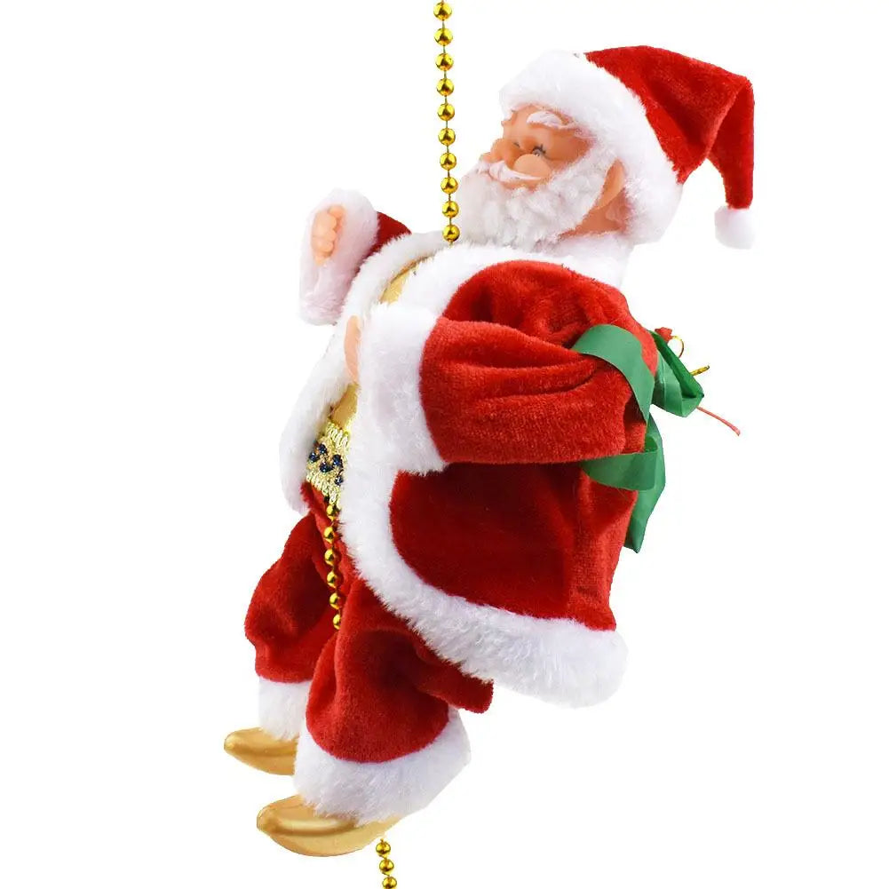 Santa Claus Climbing Beads Battery Operated Electric Climb Up and Down Climbing Santa with Light Music Christmas Decor Ornament
