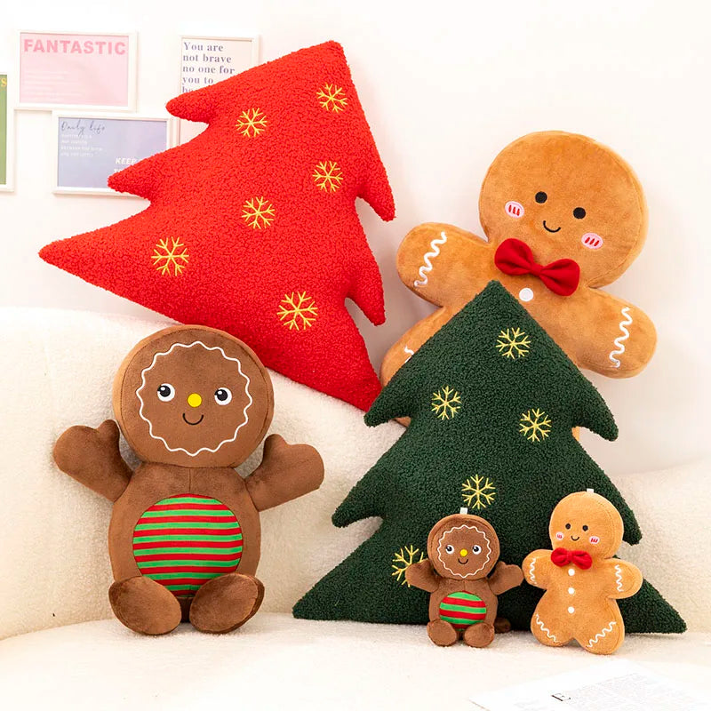 Christmas Throw Pillow  Gingerbread Man Plush Christmas Tree Stuffed Soft Cute Xmas Pillows for Party Cushion Decoration Gift