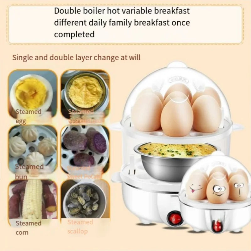 Electric Egg Cooker Steamer Boiler for 14 Eggs Two Layer Soft Medium Hard Boiled Egg Maker with Auto Shut Off Kitchen Appliance