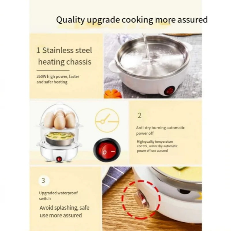 Electric Egg Cooker Steamer Boiler for 14 Eggs Two Layer Soft Medium Hard Boiled Egg Maker with Auto Shut Off Kitchen Appliance