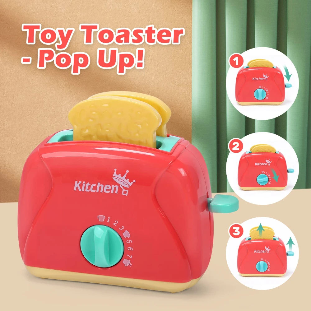WizKidz Kids Toy Kitchen Utensils Play Set Mixer Blender Toaster Sounds Lights Toddler Accessories for Boys & Girls Kitchen Fun