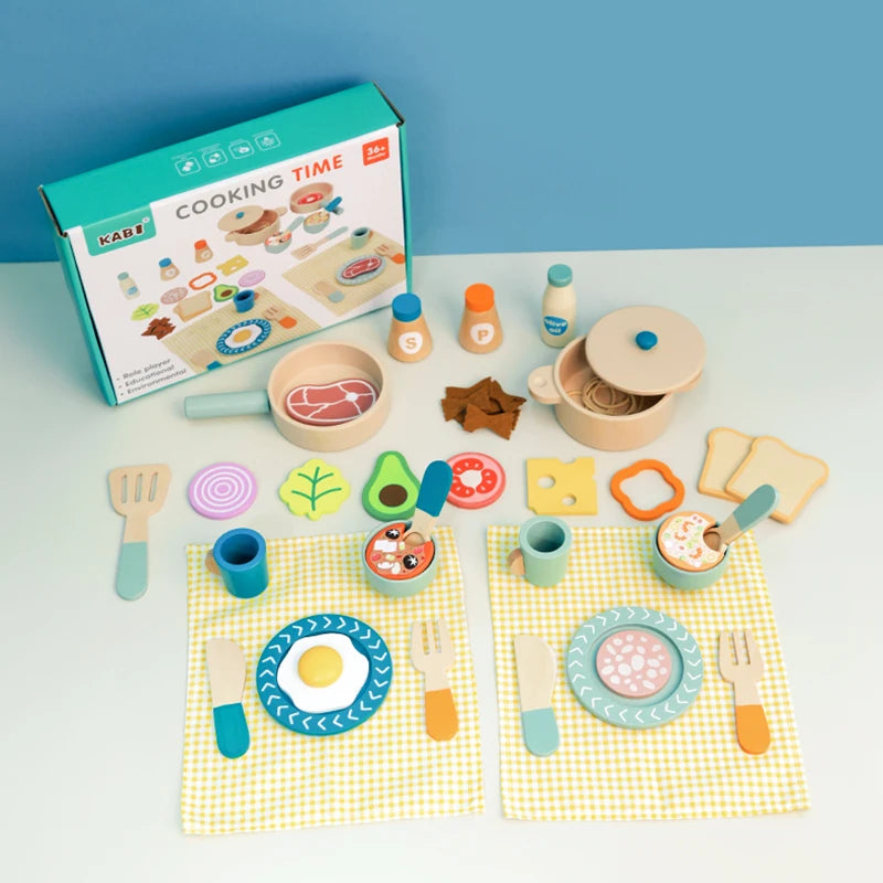 Simulation Wooden Kitchen Toys Mini Chef Kitchenette Play Role Game Early Educational Toys for Pretend Cooking For Kids Age 3+