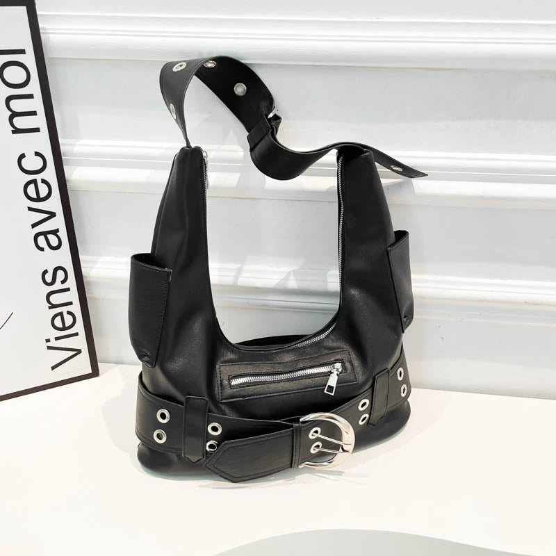 Belt buckle Women Luxury Designer Handbag And Purses PU Rivet Multiple Pockets Y2K Large Capacity Shoulder bags big totes