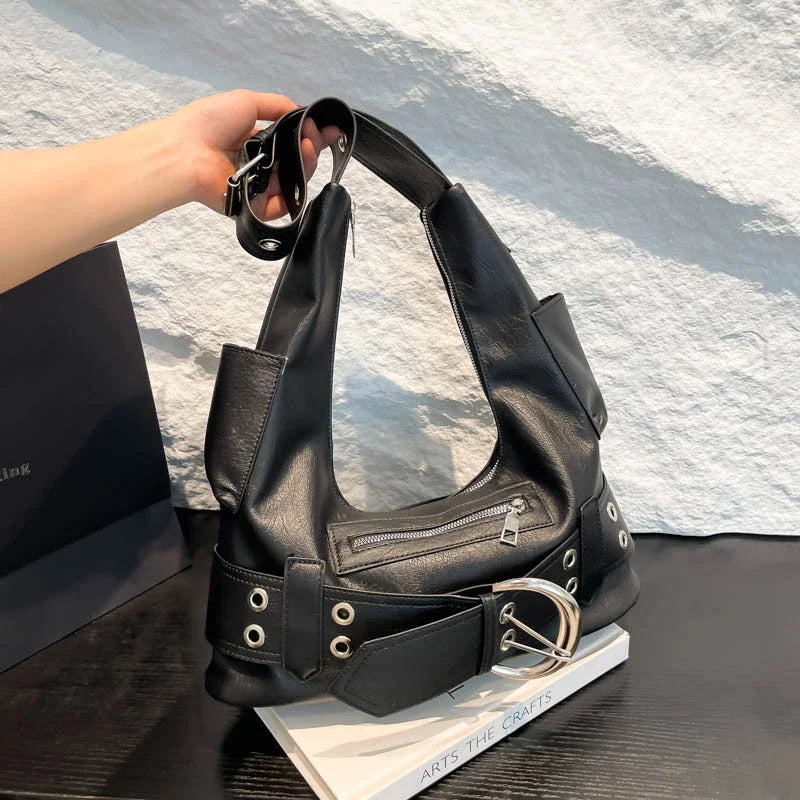 Belt buckle Women Luxury Designer Handbag And Purses PU Rivet Multiple Pockets Y2K Large Capacity Shoulder bags big totes