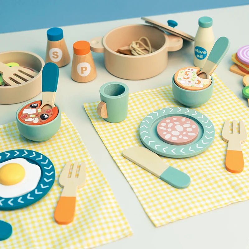 Playing house, children's kitchen toy set, boys' wooden simulation small kitchen utensils, girls' cooking pot combination gift