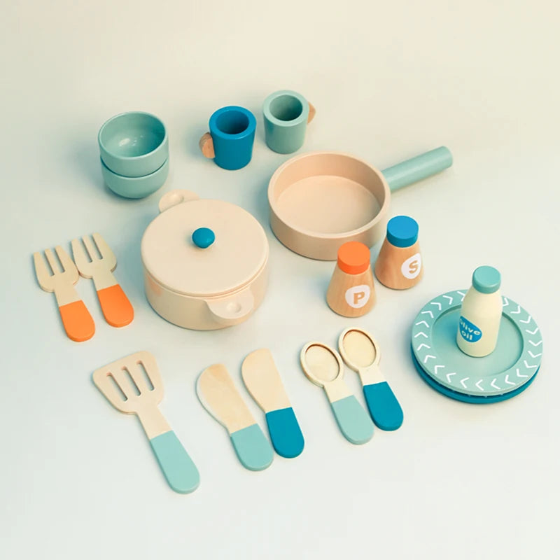 Playing house, children's kitchen toy set, boys' wooden simulation small kitchen utensils, girls' cooking pot combination gift