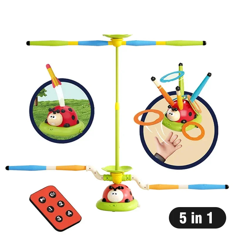 Musical Jump Sports Toys 5 in 1 3 in 1 Toss Ring Game Toy and Shooting Launcher for Kids Ladybug Multifunction Outdoor Machine