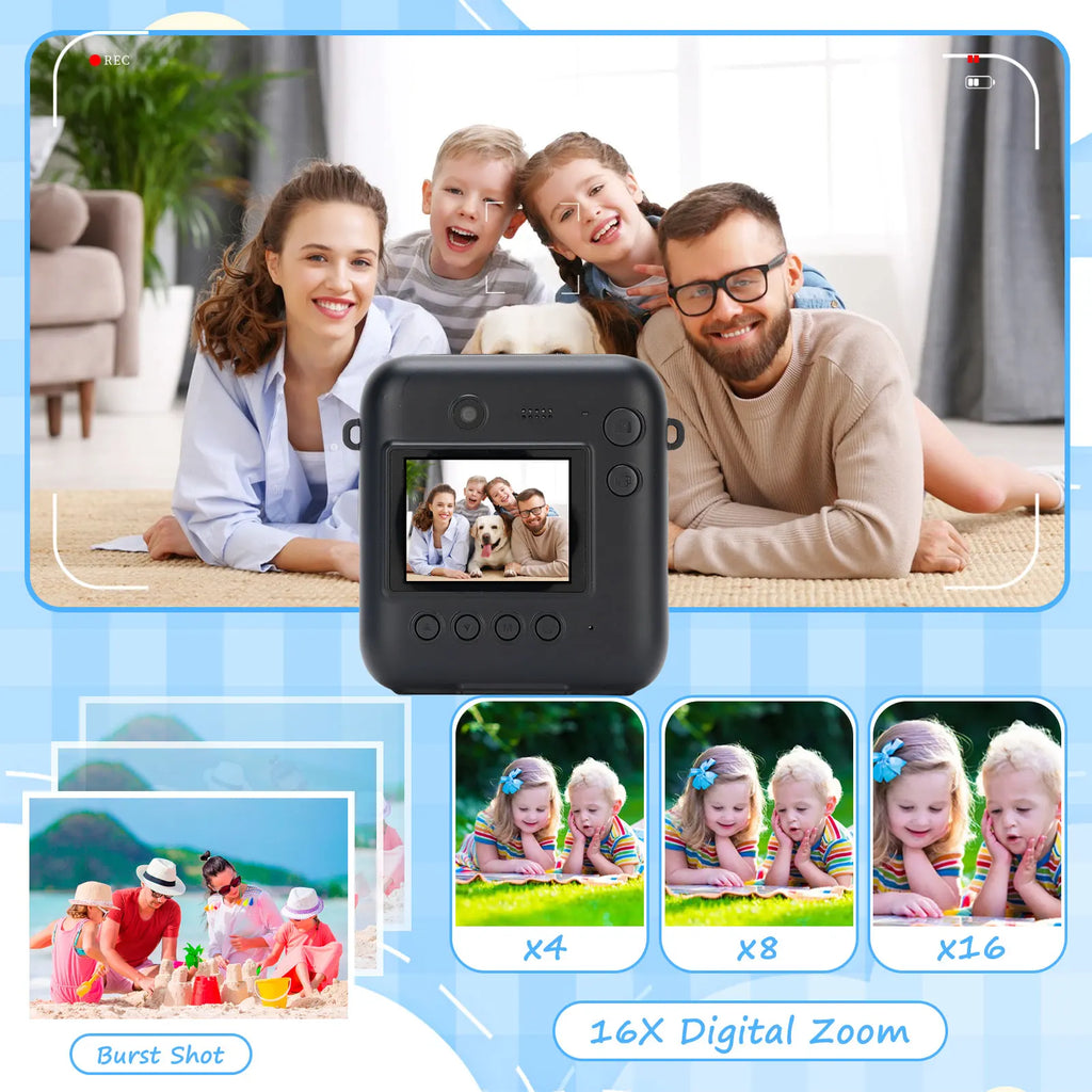 Kids Instant Print Camera 48MP Dual Lens Student Digital Cameras for Selfie Photography 1080P Kids Instant Print Camera
