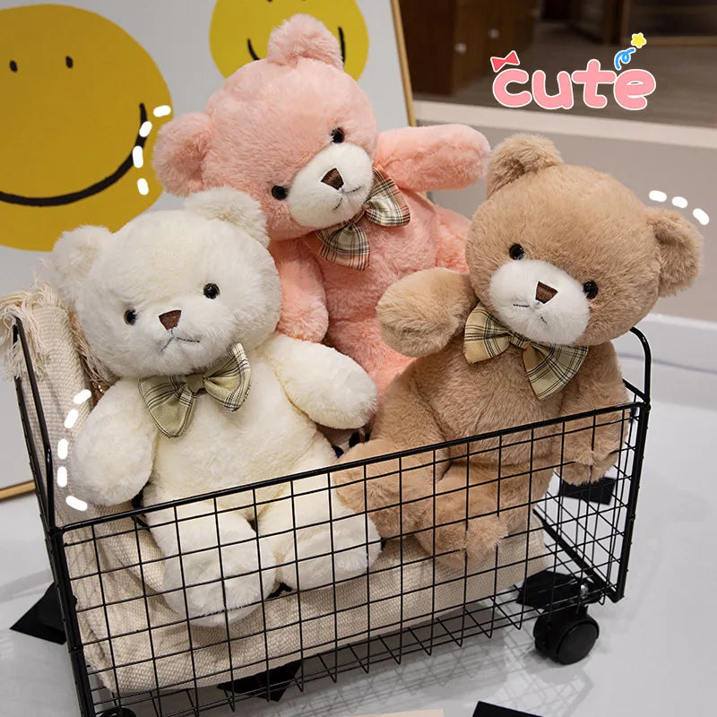 30CM Kawaii Colorful Bow Tie Bear Doll Plush Toy Hug Bear Doll Birthday Gift Pillow Teddy Bear Home Living Room Bedroom