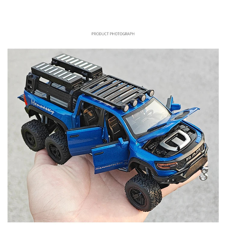 1:32 RAM 1500 TRX 6X6 Tyrannosaurus Rex Picku Alloy Car Model Sound and Light Children's Toy Collectibles Birthday gift
